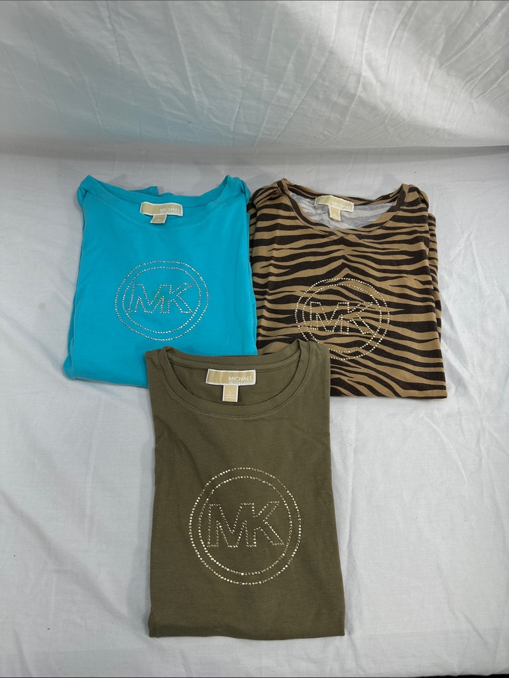 Michael Kors Lot 3 Women's Tee-Shirts Sz Large Logo MK Short Sleeve